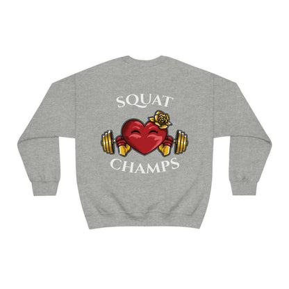 SQUAT CHAMPS (back design) - Unisex Heavy Blend™ Crewneck Sweatshirt