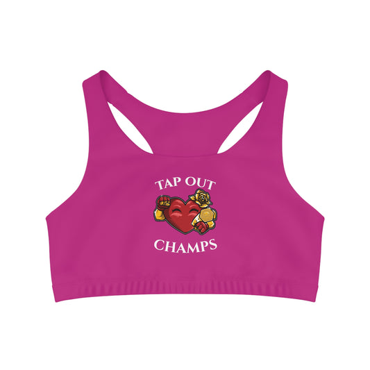 TAP OUT CHAMPS - Center Logo - (Pink) - Seamless Sports Bra (AOP)