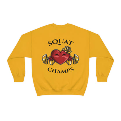 SQUAT CHAMPS (back design) - Unisex Heavy Blend™ Crewneck Sweatshirt