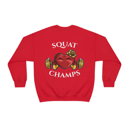 SQUAT CHAMPS (back design) - Unisex Heavy Blend™ Crewneck Sweatshirt