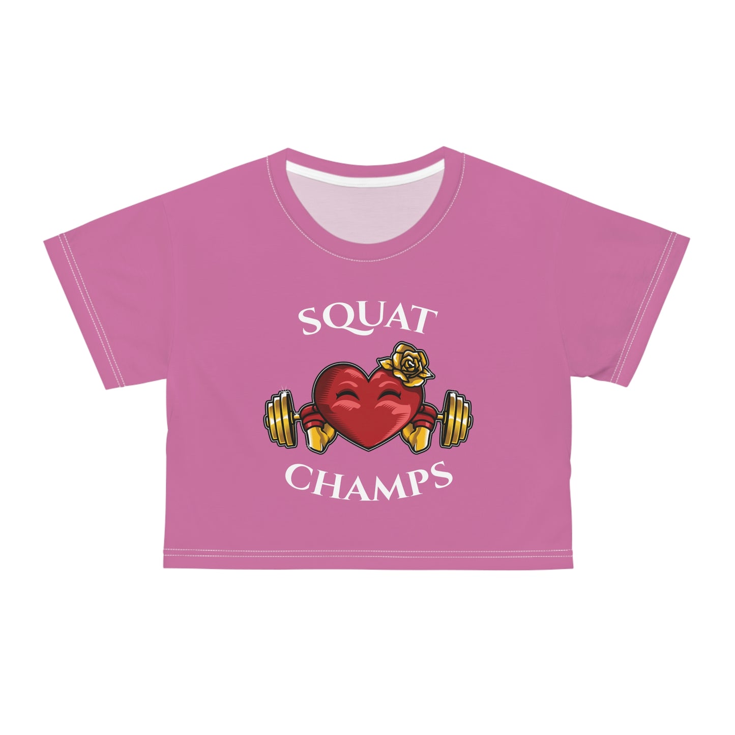 SQUAT CHAMPS (Pink) - Crop Tee (AOP)