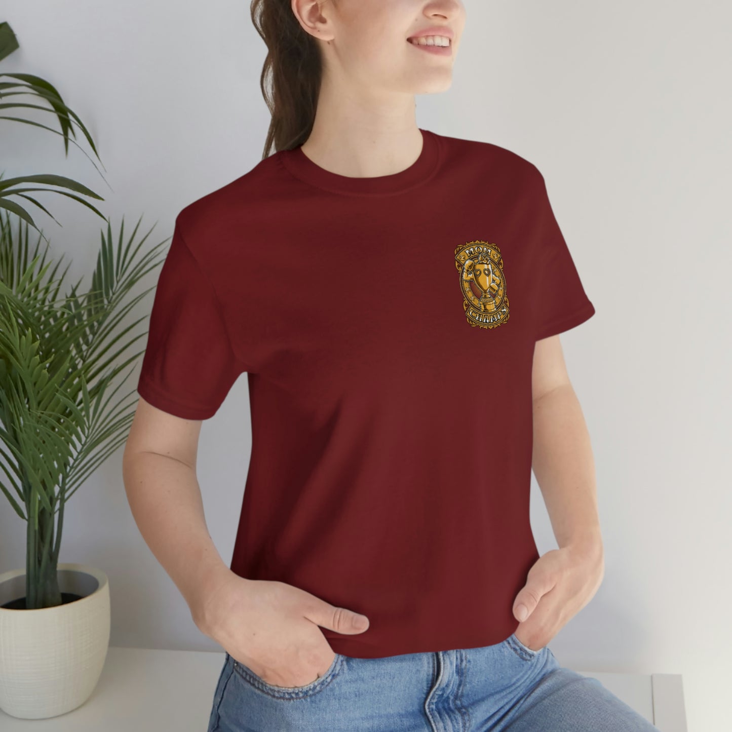 Mom Champs (Gold -Front & Back)! Unisex Jersey Short Sleeve Tee (Bella+Canvas)