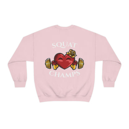 SQUAT CHAMPS (back design) - Unisex Heavy Blend™ Crewneck Sweatshirt