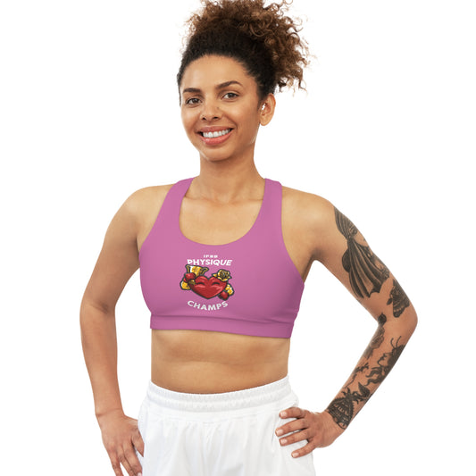 IFBB PHYSIQUE CHAMPS - Center Logo - (Pink) - Seamless Sports Bra (AOP)