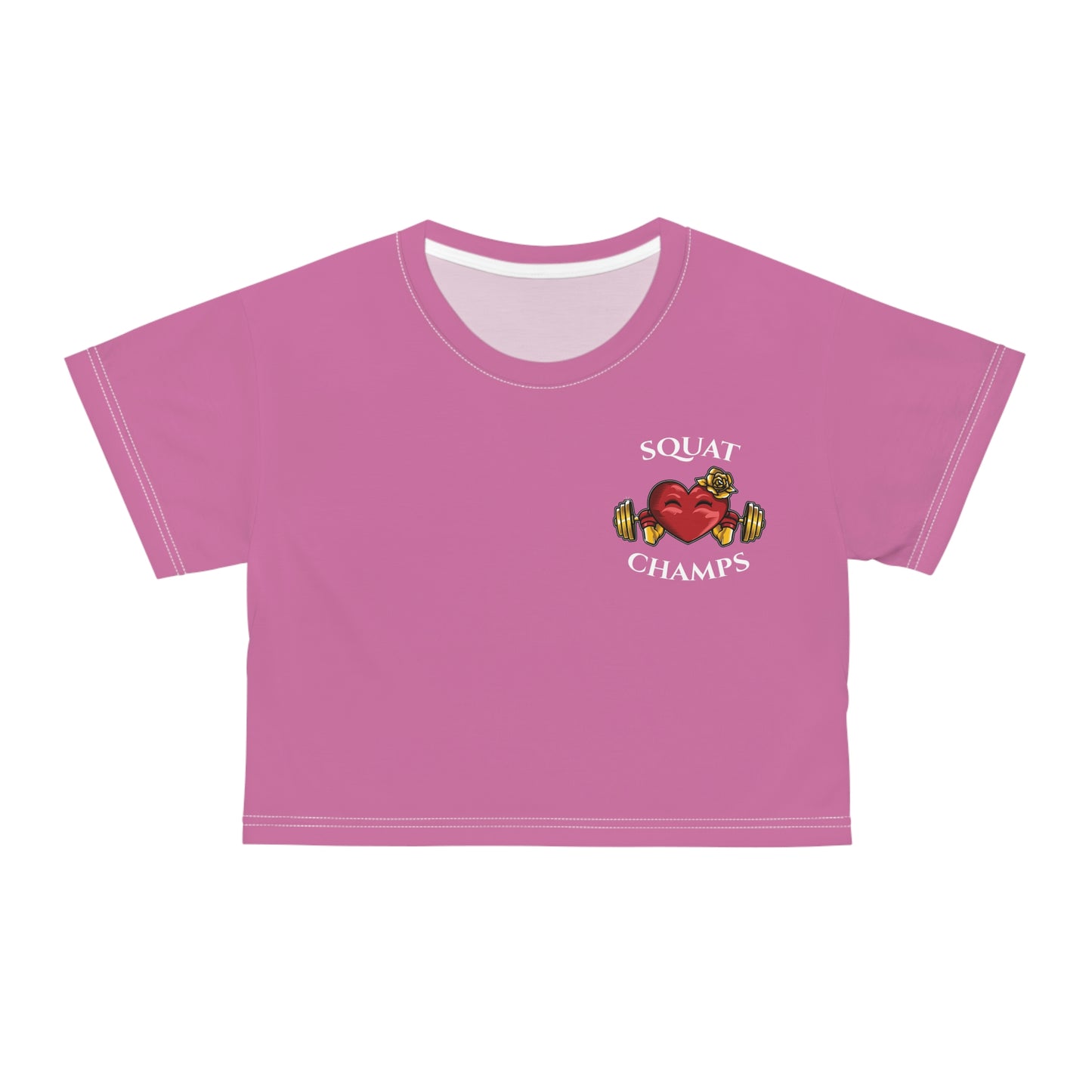 SQUAT CHAMPS (Small Logo Pink) - Crop Tee (AOP)