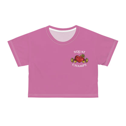 SQUAT CHAMPS (Small Logo Pink) - Crop Tee (AOP)