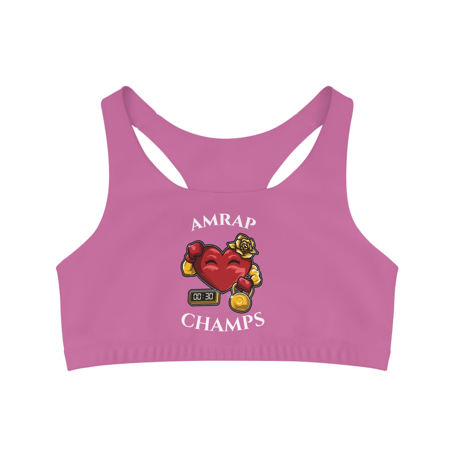 AMRAP CHAMPS - Center Logo - (Pink) - Seamless Sports Bra (AOP)