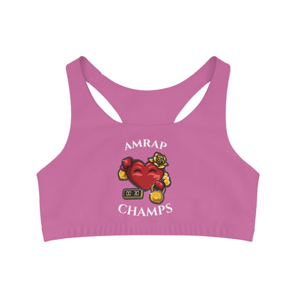 AMRAP CHAMPS - Center Logo - (Pink) - Seamless Sports Bra (AOP)