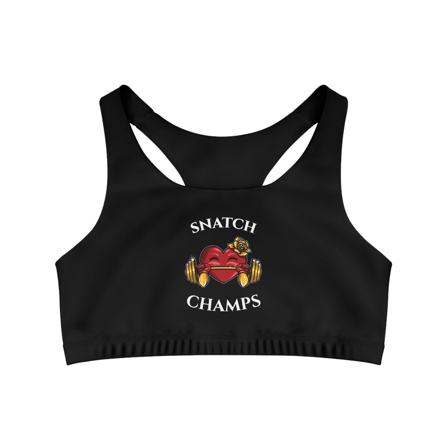 SNATCH CHAMPS  - Center Logo - (Black) - Seamless Sports Bra (AOP)