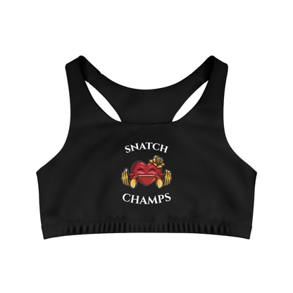 SNATCH CHAMPS  - Center Logo - (Black) - Seamless Sports Bra (AOP)