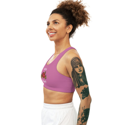 SQUAT CHAMPS - Center Logo - (Pink) - Seamless Sports Bra (AOP)