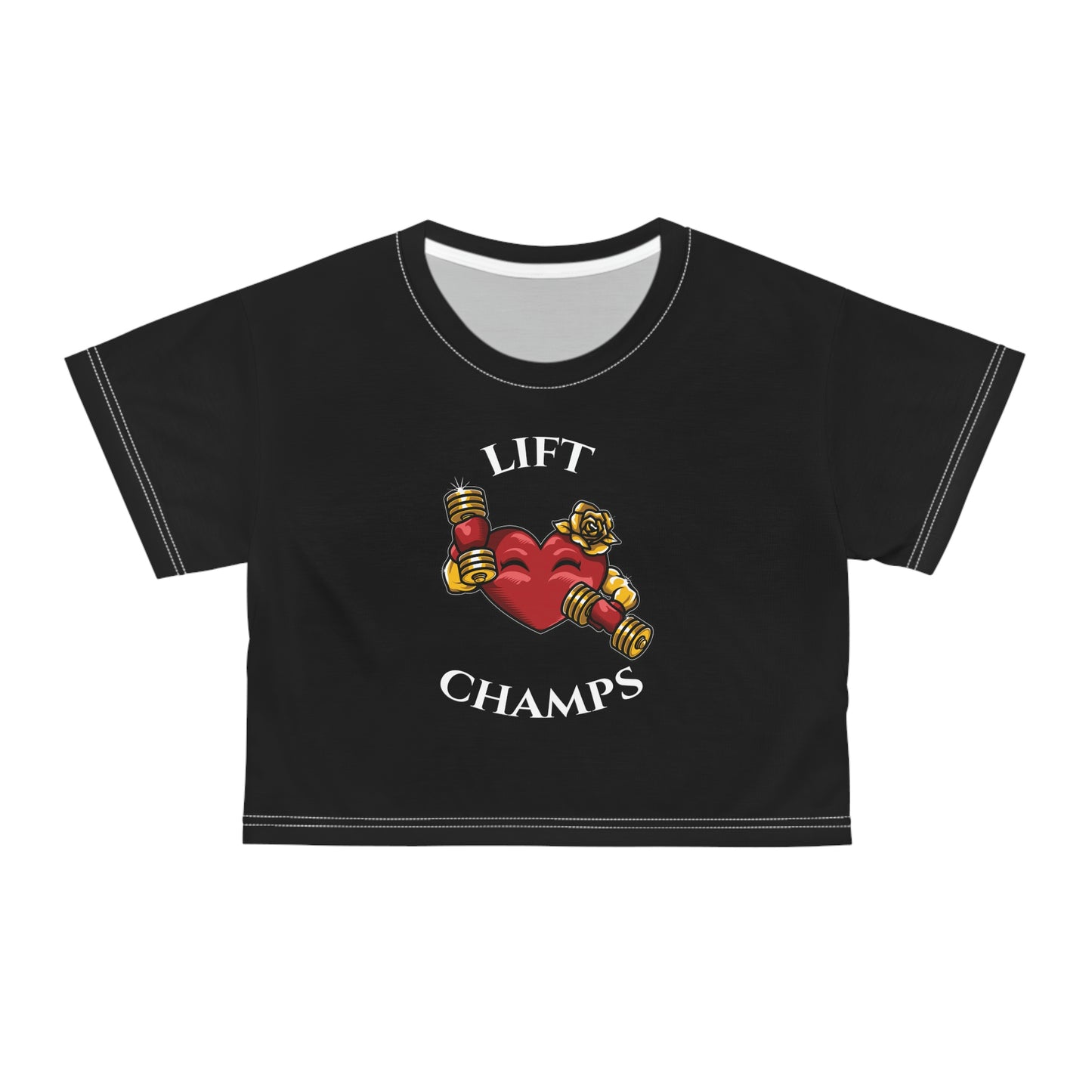 LIFT CHAMPS (Black) - Crop Tee (AOP)