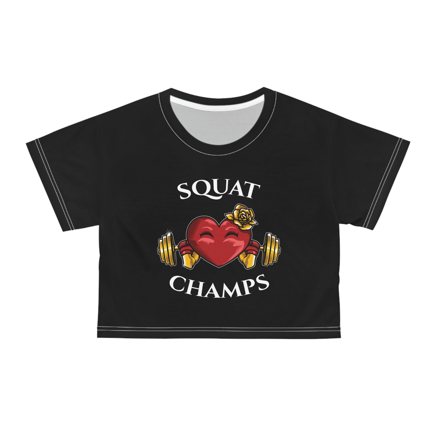 SQUAT CHAMPS (Black) - Crop Tee (AOP)