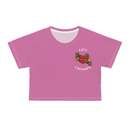 LIFT CHAMPS (Small Logo Pink) - Crop Tee (AOP)
