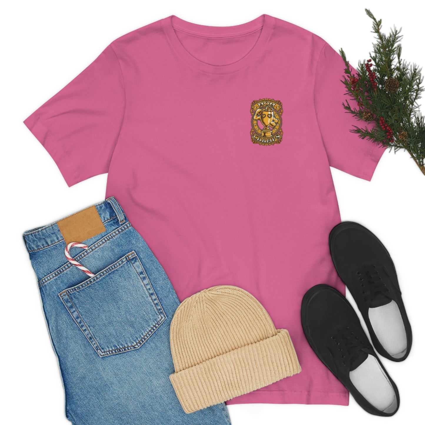 Mom Champs (Gold -Front & Back)! Unisex Jersey Short Sleeve Tee (Bella+Canvas)