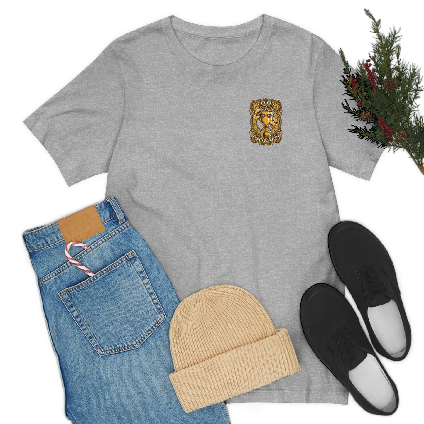 Mom Champs (Gold -Front & Back)! Unisex Jersey Short Sleeve Tee (Bella+Canvas)