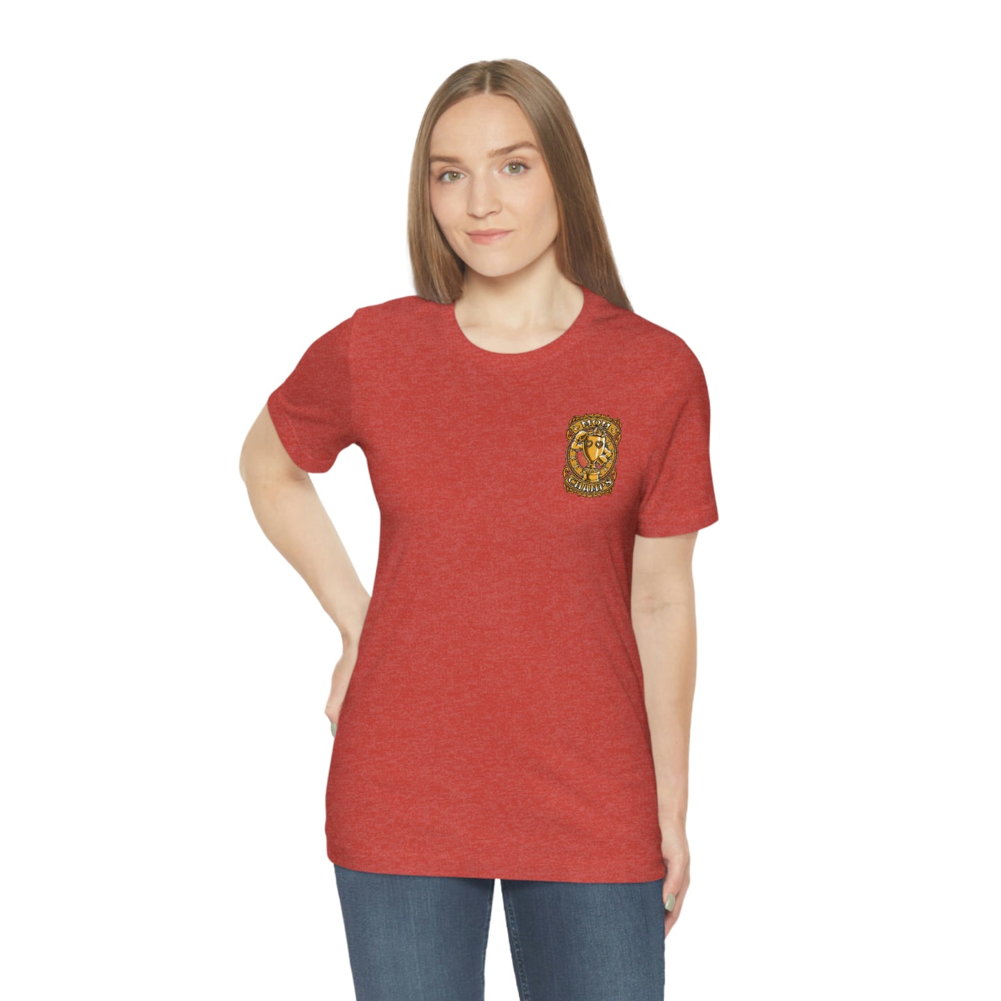 Mom Champs (Gold -Front & Back)! Unisex Jersey Short Sleeve Tee (Bella+Canvas)
