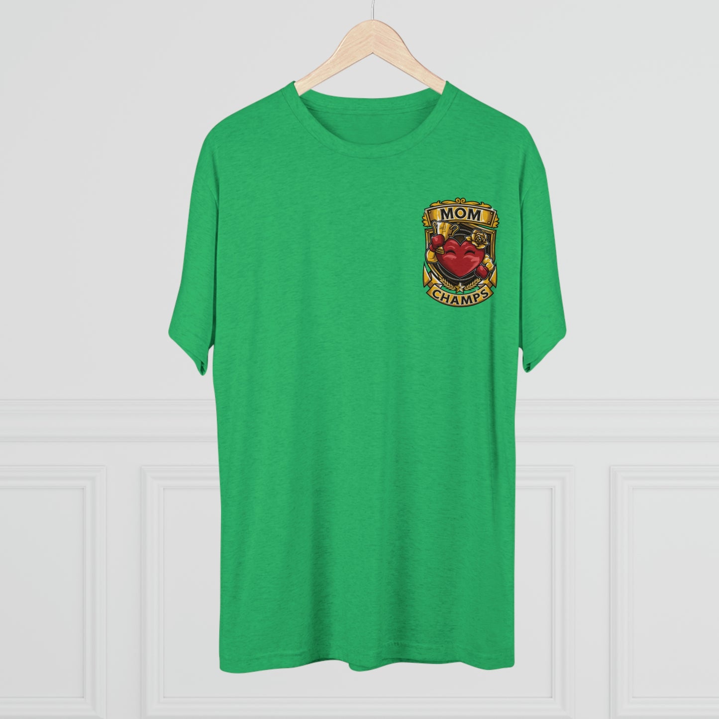 MOM CHAMPS (Small Logo) - PREMIUM SOFT - Unisex Tri-Blend Crew Tee (Next Level 6010)