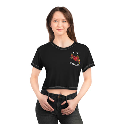 LIFT CHAMPS (Small Logo - Black) - Crop Tee (AOP)