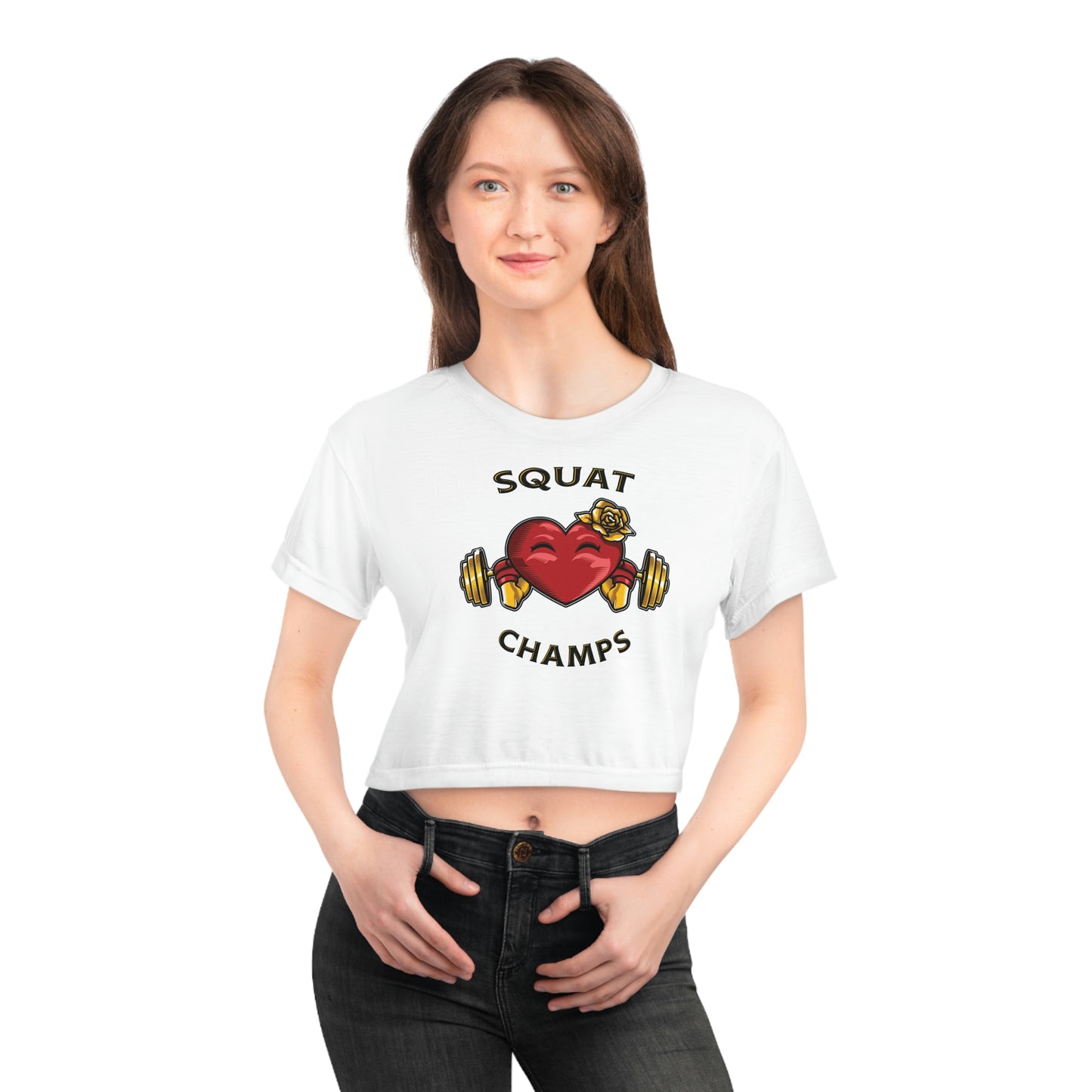 SQUAT CHAMPS (White) - Crop Tee (AOP)