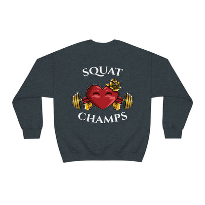 SQUAT CHAMPS (back design) - Unisex Heavy Blend™ Crewneck Sweatshirt