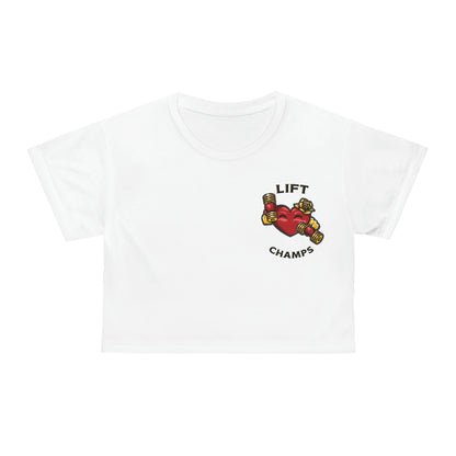 LIFT CHAMPS (Small Logo - White) - Crop Tee (AOP)