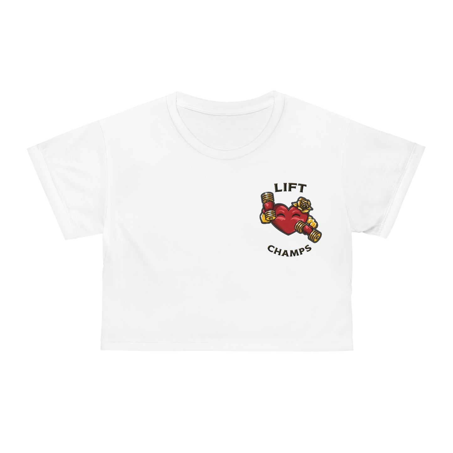 LIFT CHAMPS (Small Logo - White) - Crop Tee (AOP)