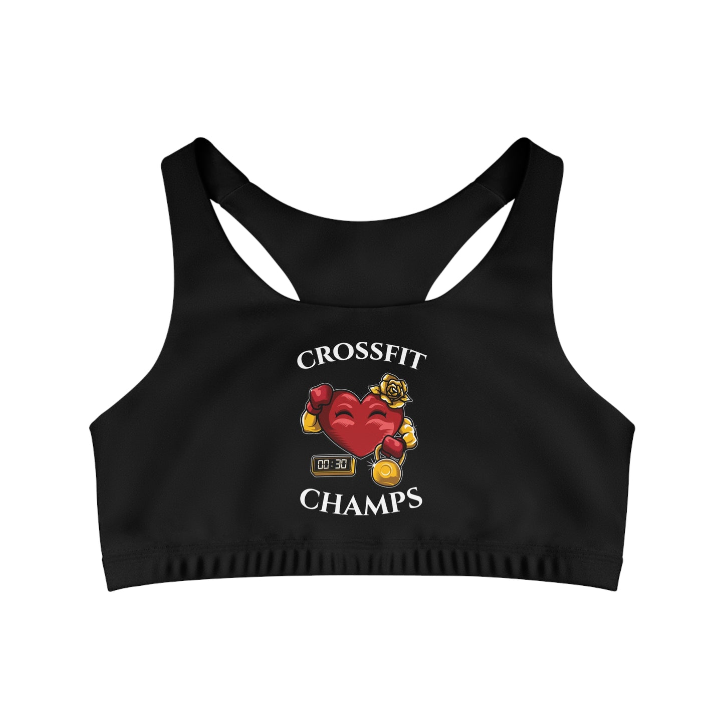 CROSSFIT CHAMPS  - Center Logo - (Black) - Seamless Sports Bra (AOP)