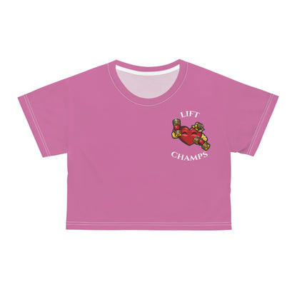 LIFT CHAMPS (Small Logo Pink) - Crop Tee (AOP)