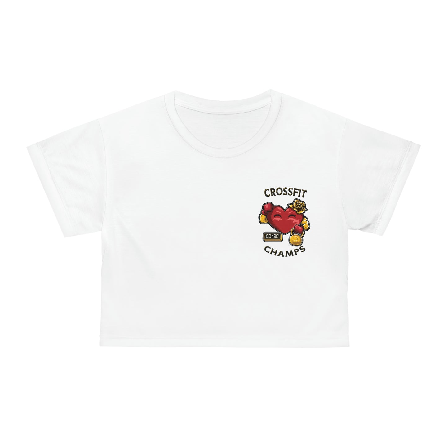 CROSSFIT CHAMPS (Small Logo - White) - Crop Tee (AOP)