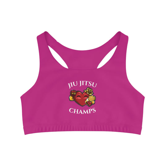 JIU JITSU CHAMPS - Center Logo - (Pink) - Seamless Sports Bra (AOP)