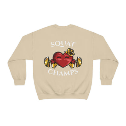 SQUAT CHAMPS (back design) - Unisex Heavy Blend™ Crewneck Sweatshirt