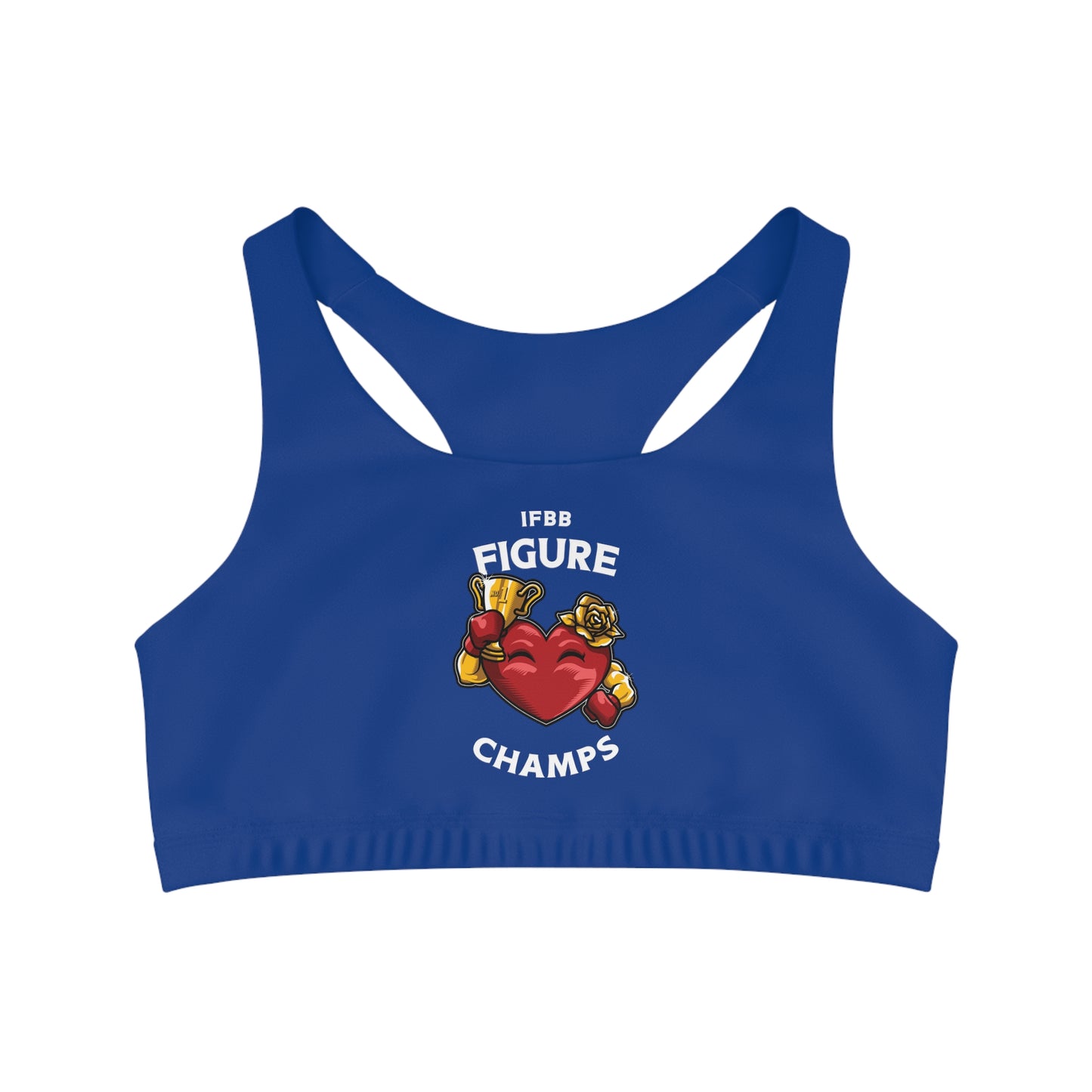 IFBB FIGURE CHAMPS - Center Logo - (Blue) - Seamless Sports Bra (AOP)