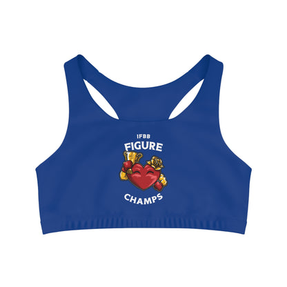 IFBB FIGURE CHAMPS - Center Logo - (Blue) - Seamless Sports Bra (AOP)