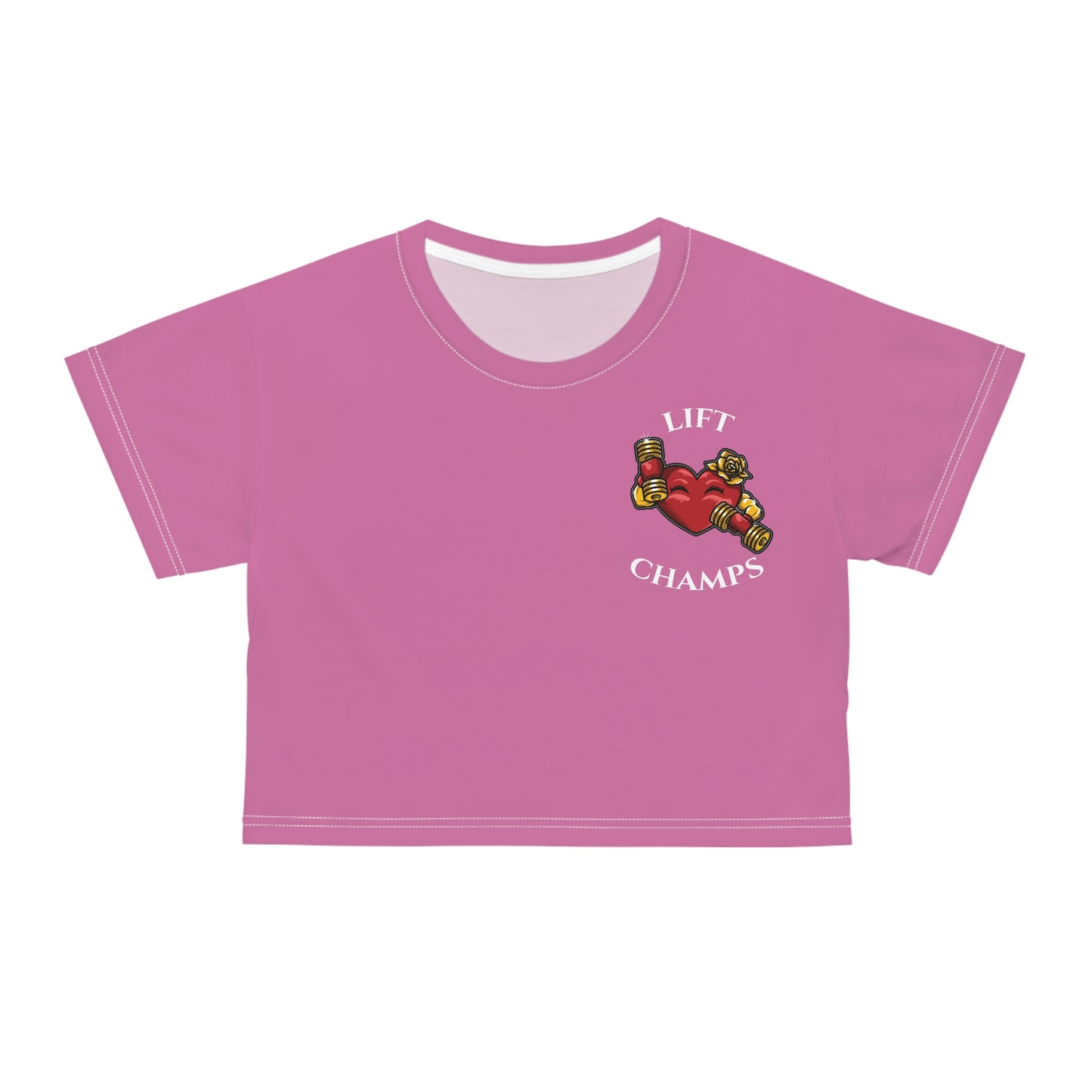 LIFT CHAMPS (Small Logo Pink) - Crop Tee (AOP)