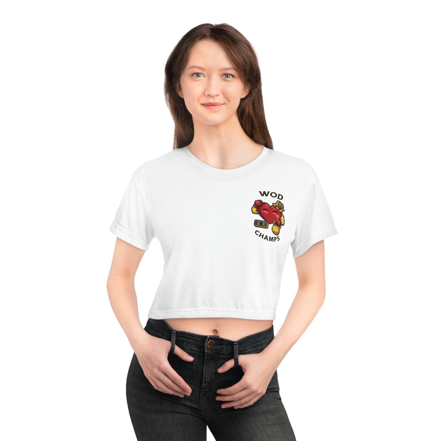 WOD CHAMPS (Small Logo - White) - Crop Tee (AOP)