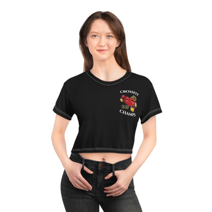 CROSSFIT CHAMPS (Small Logo - Black) - Crop Tee (AOP)