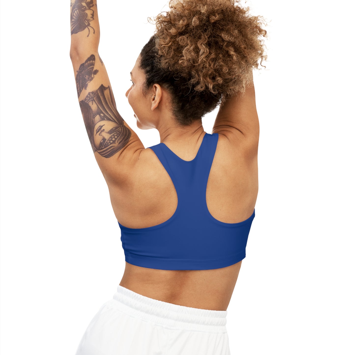 IFBB FIGURE CHAMPS - Center Logo - (Blue) - Seamless Sports Bra (AOP)
