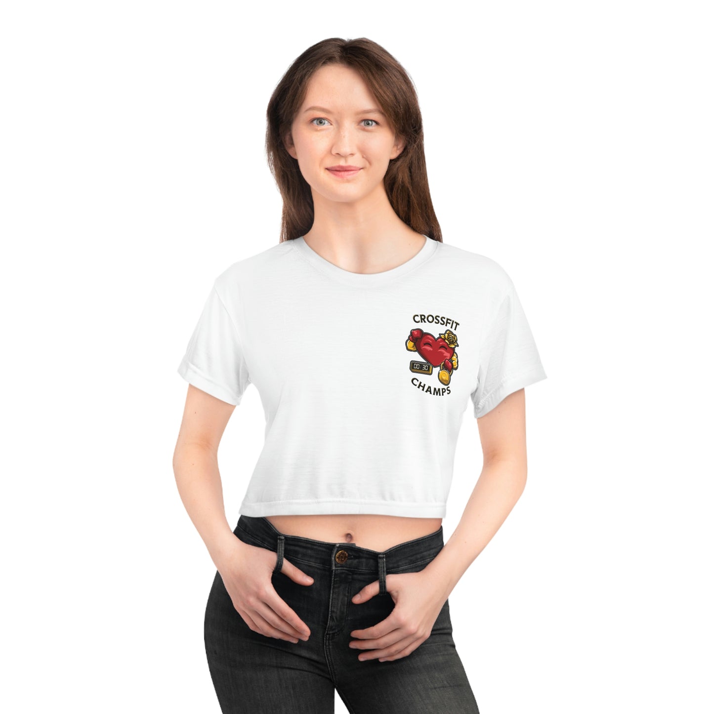 CROSSFIT CHAMPS (Small Logo - White) - Crop Tee (AOP)
