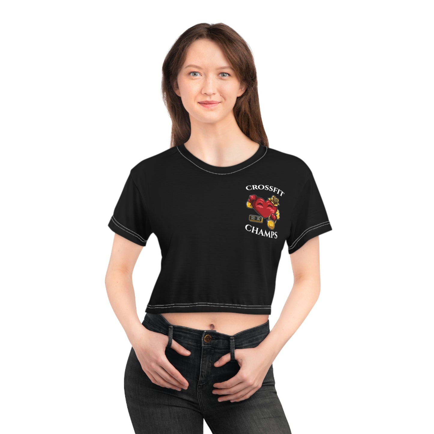 CROSSFIT CHAMPS (Small Logo - Black) - Crop Tee (AOP)