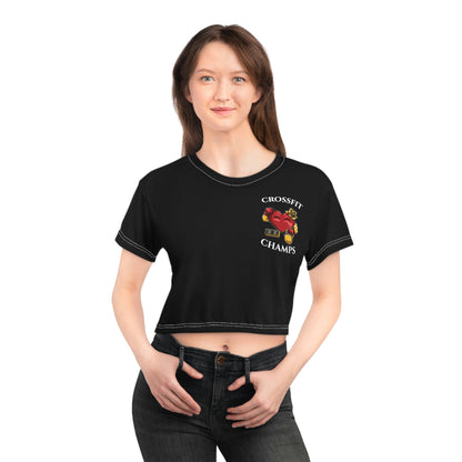 CROSSFIT CHAMPS (Small Logo - Black) - Crop Tee (AOP)