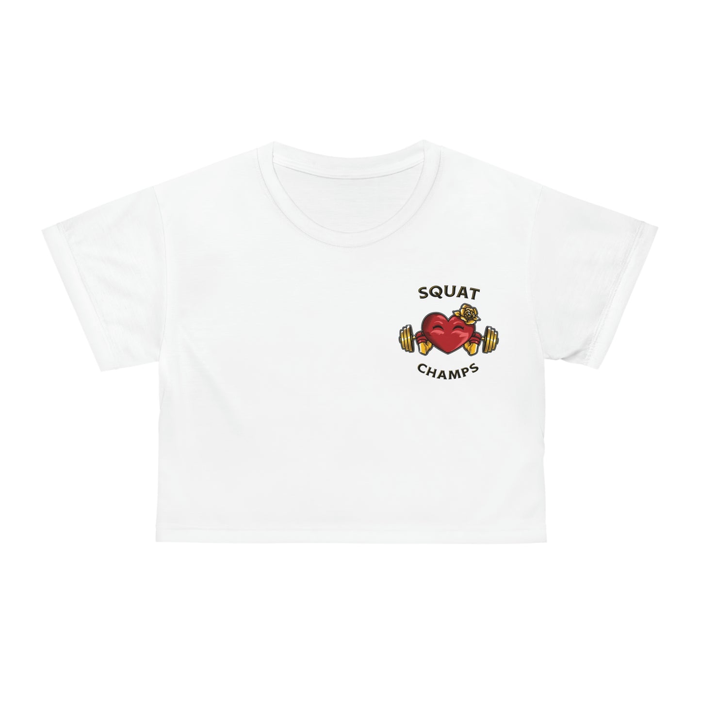 SQUAT CHAMPS (Small Logo - White) - Crop Tee (AOP)