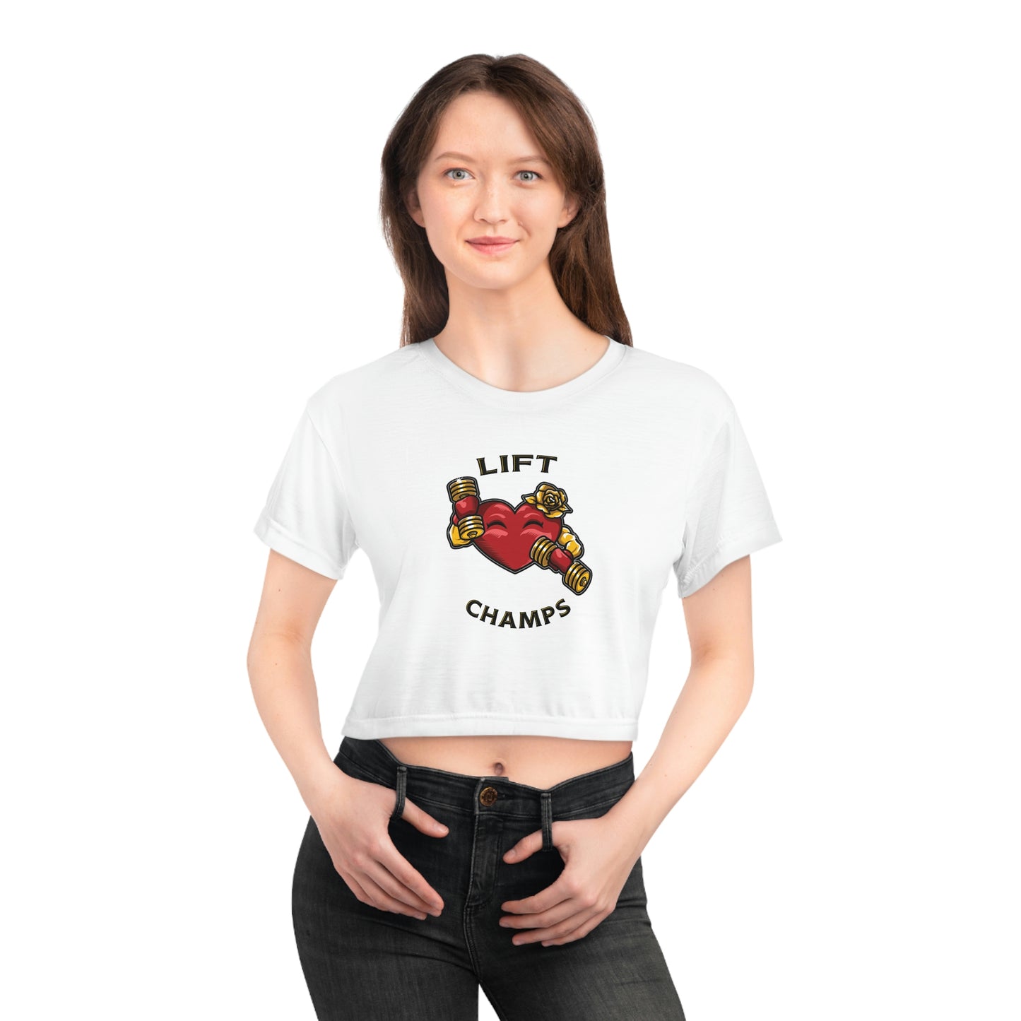 LIFT CHAMPS (White) - Crop Tee (AOP)