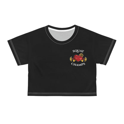 SQUAT CHAMPS (Small Logo Black) - Crop Tee (AOP)