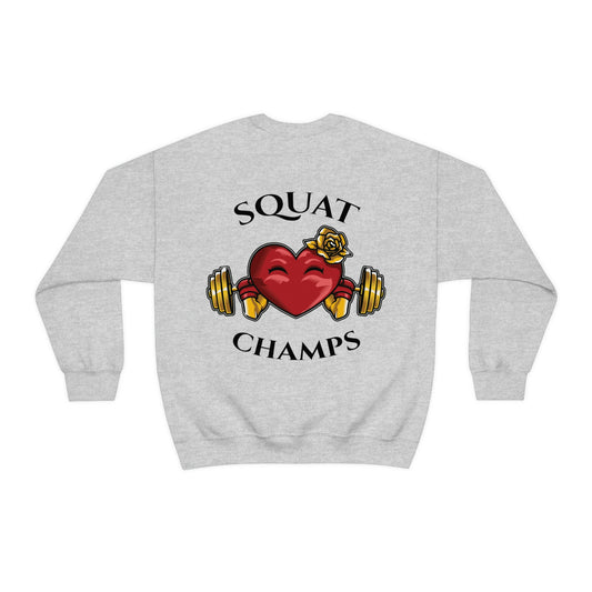 SQUAT CHAMPS (back design) - Unisex Heavy Blend™ Crewneck Sweatshirt