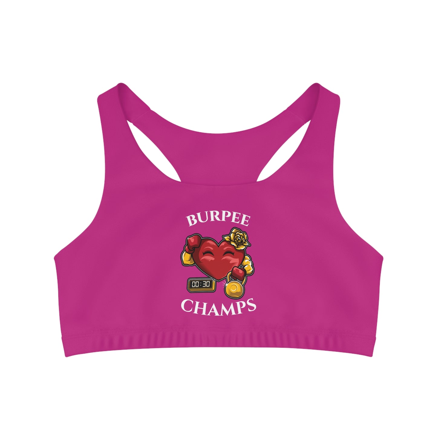 BURPEE CHAMPS - Center Logo - (Pink) - Seamless Sports Bra (AOP)