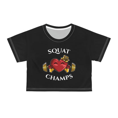 SQUAT CHAMPS (Black) - Crop Tee (AOP)