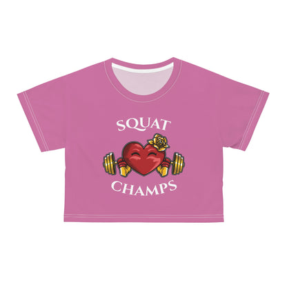 SQUAT CHAMPS (Pink) - Crop Tee (AOP)