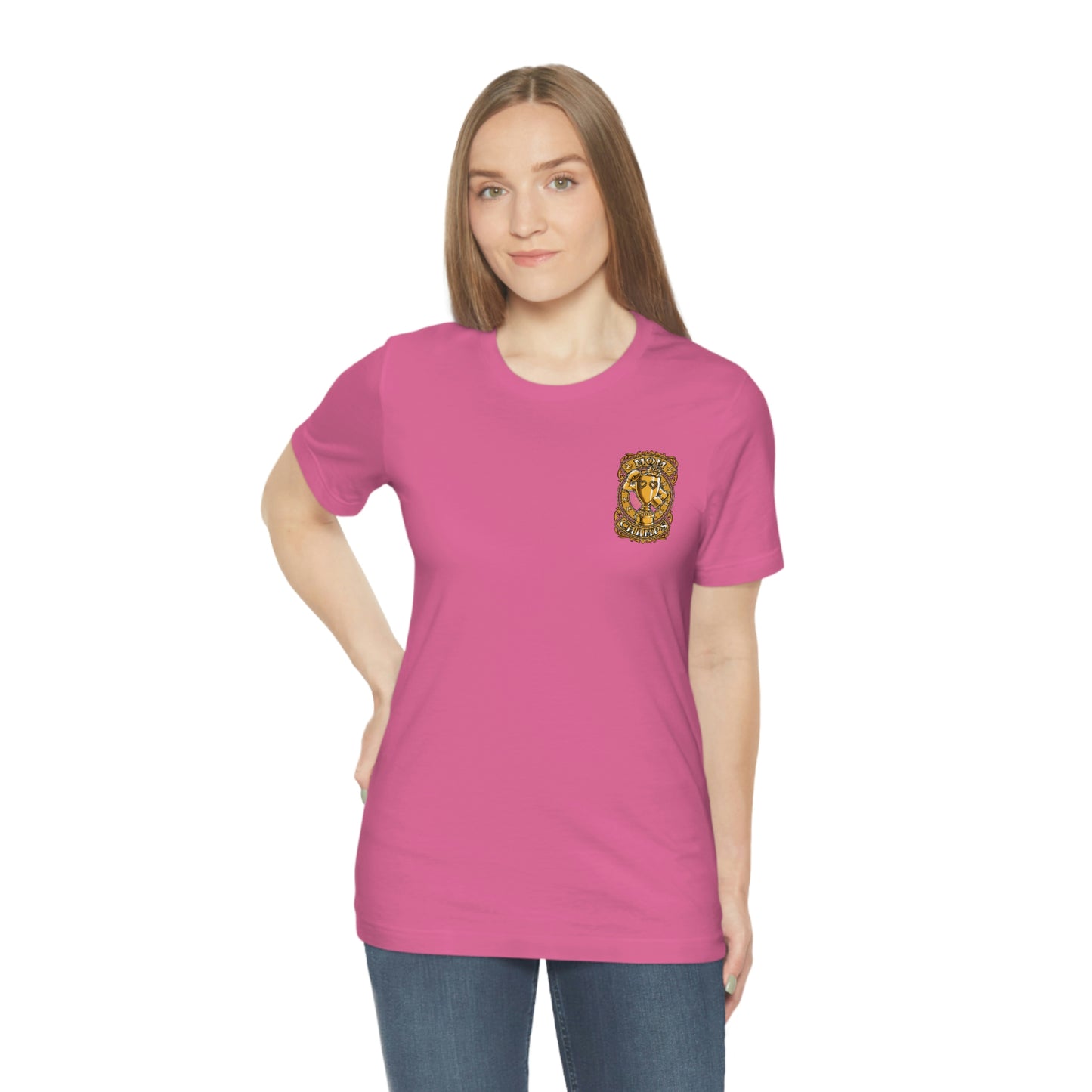 Mom Champs (Gold -Front & Back)! Unisex Jersey Short Sleeve Tee (Bella+Canvas)