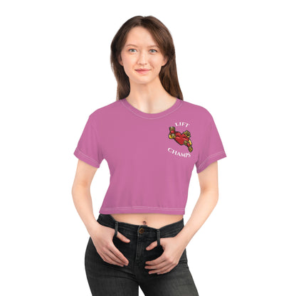 LIFT CHAMPS (Small Logo Pink) - Crop Tee (AOP)